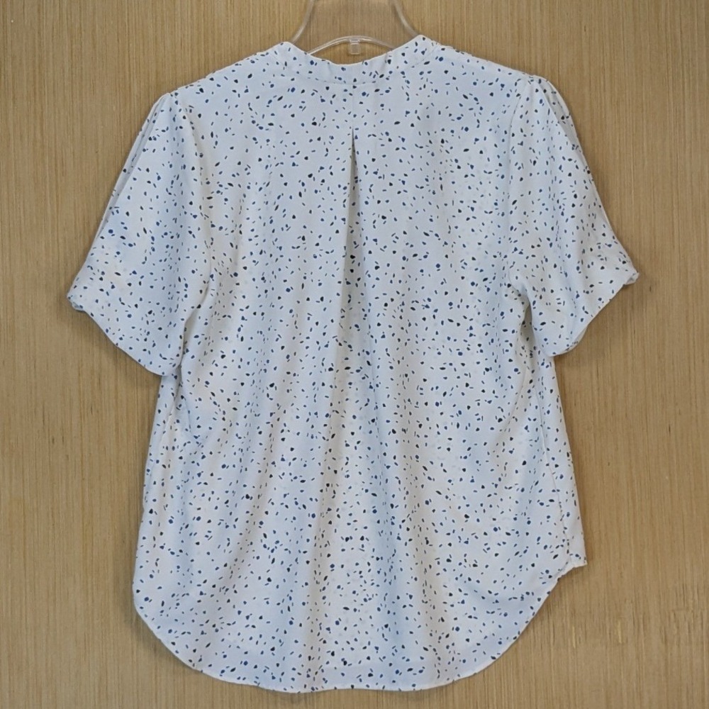 Ann Taylor Womens White Abstract Elevated Basic Career Chic V-Neck Blouse Medium - Picture 3 of 7